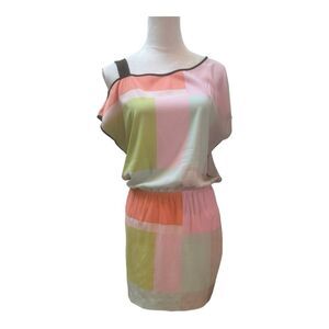 Armani Exchange Multi Pastel Color Square‎ Geo Print Y2K Short Sleeve Dress Sz 2